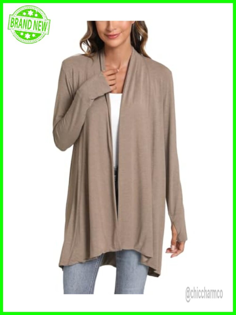 LazyCozy Draped Open Front Cardigan Lightweight Jersey Thumbholes